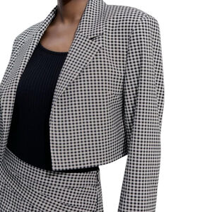Women's Zara Cropped Blazer Jacket, M, Black & White Gingham Checkered